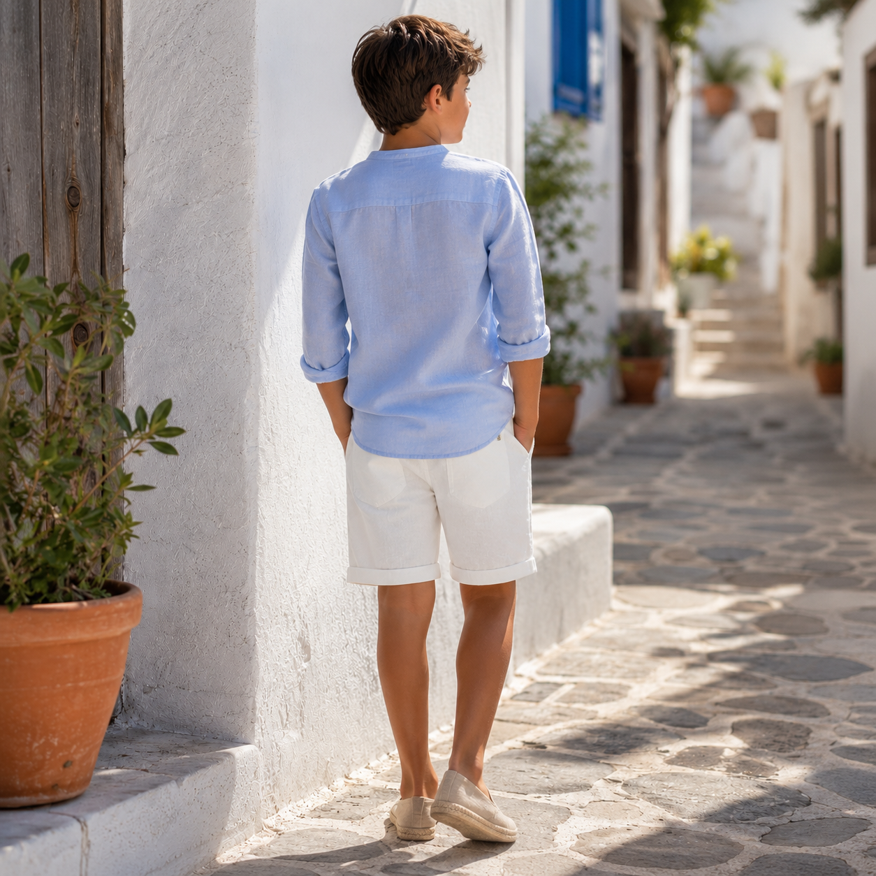 Boy's white linen blend Bermuda shorts