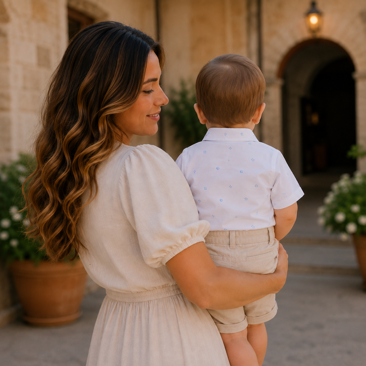 White baby bodysuit shirt with light blue micro-pattern