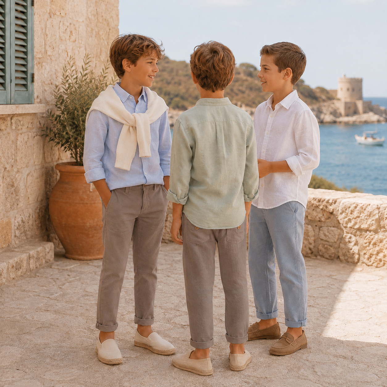 Taupe gabardine trousers for boys