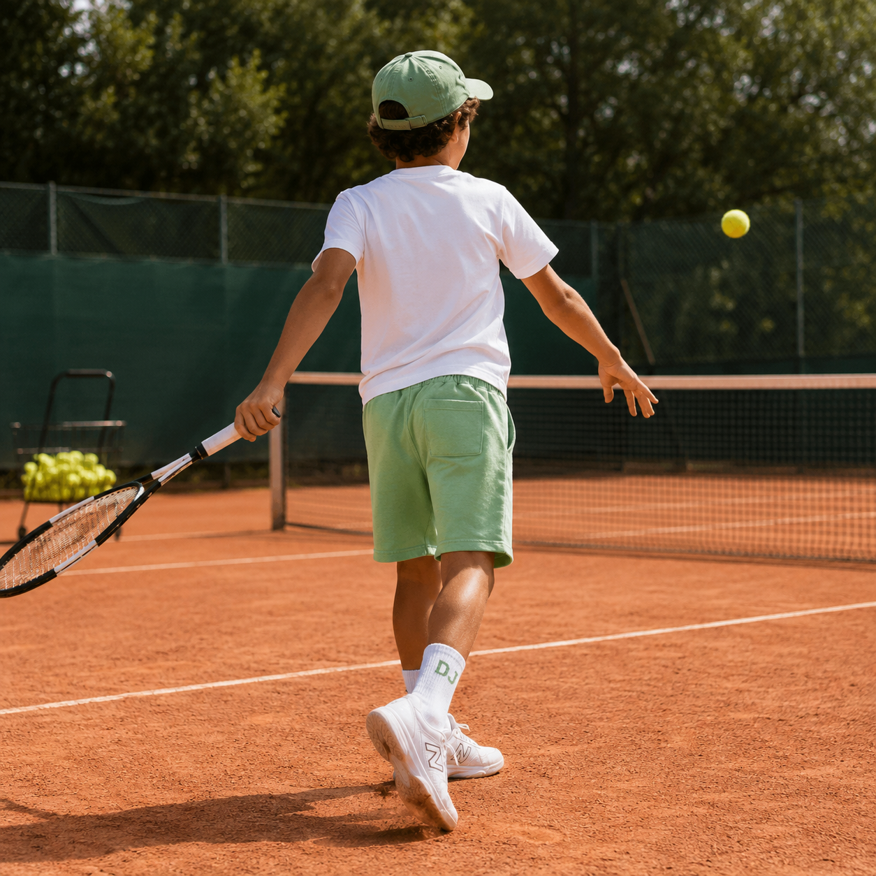 Boys' military green garment-dyed fleece Bermuda shorts with drawstring