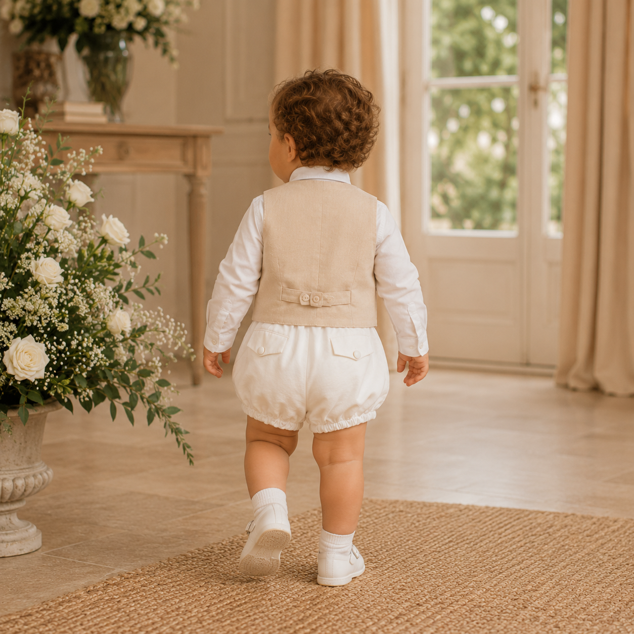 Elegant beige waistcoat for newborn