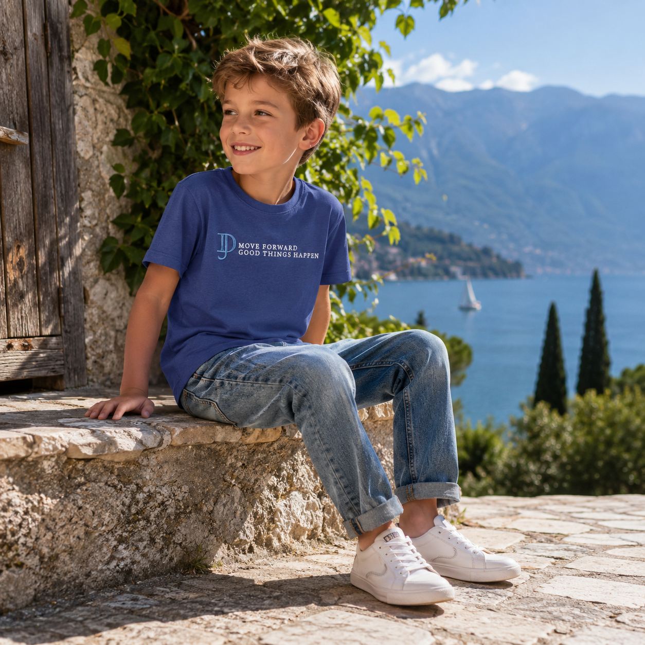 T-shirt bambino basic in cotone con stampa frontale