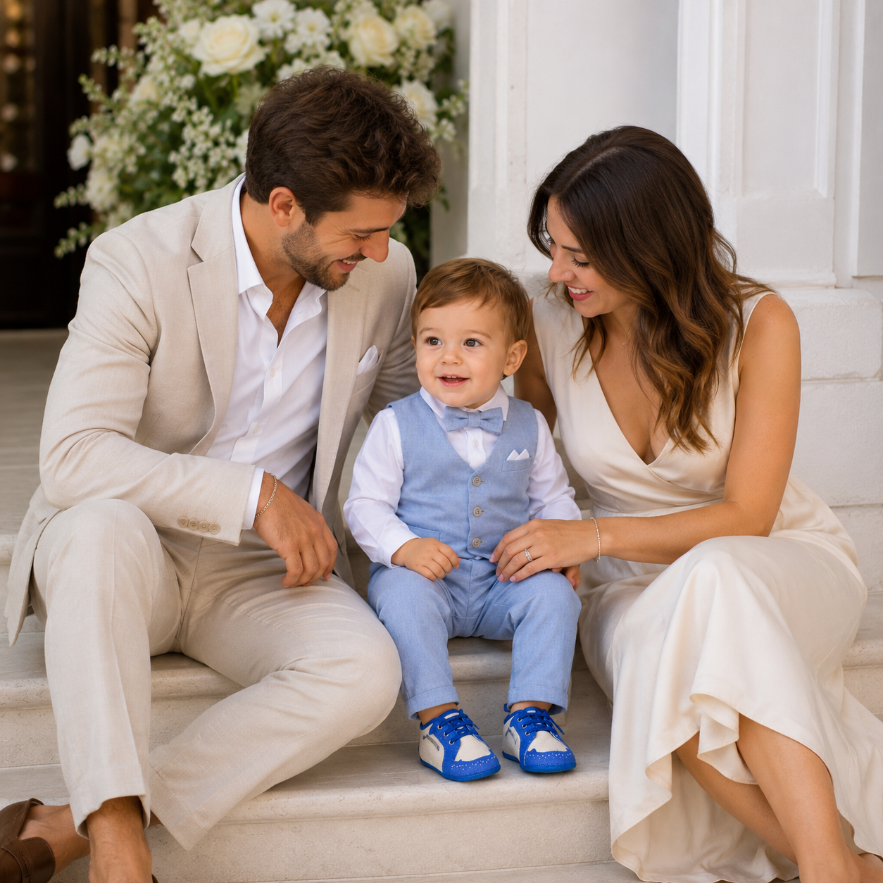 Scarpine neonato bicolor stile stringato sabbia e blu