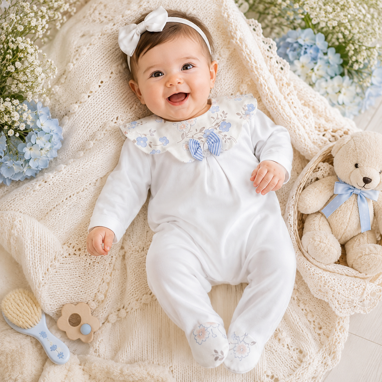 Tutina neonata Jersey Lily bianco e celeste
