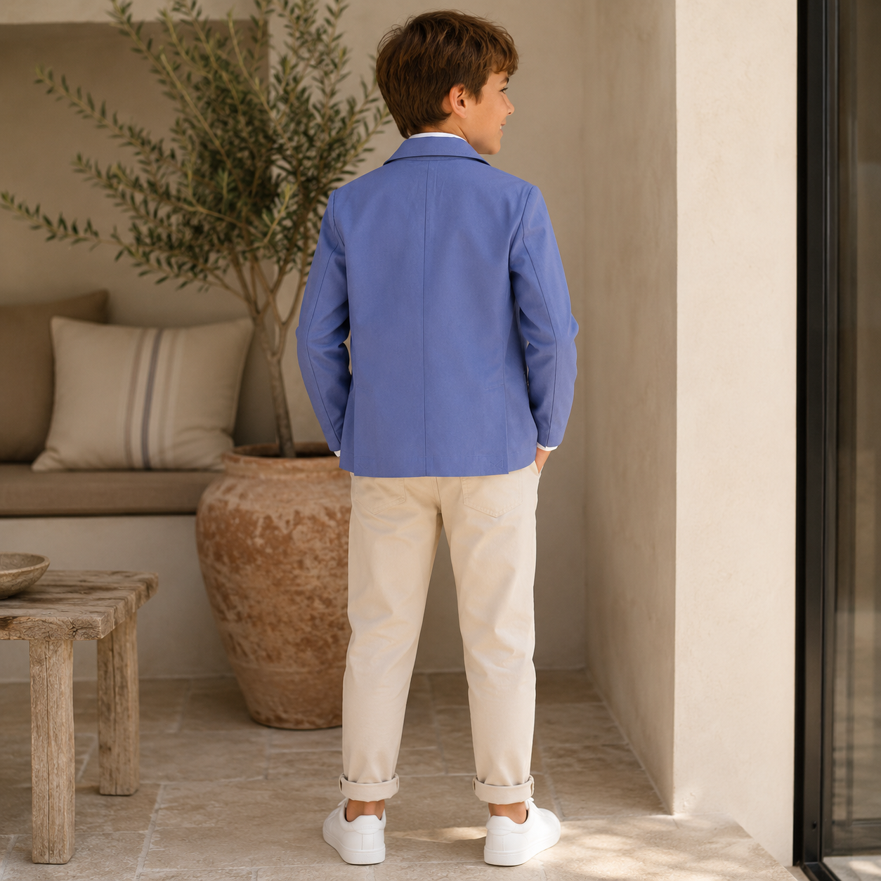 Giacca indaco in cotone naturale effetto premium