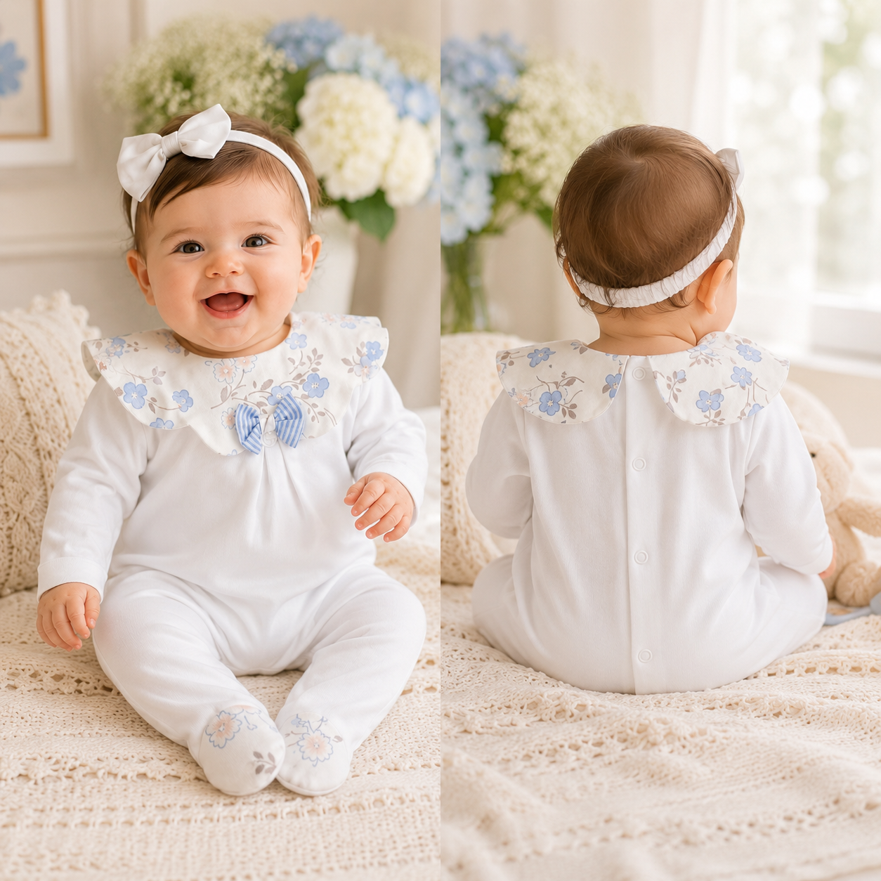 Tutina neonata Jersey Lily bianco e celeste