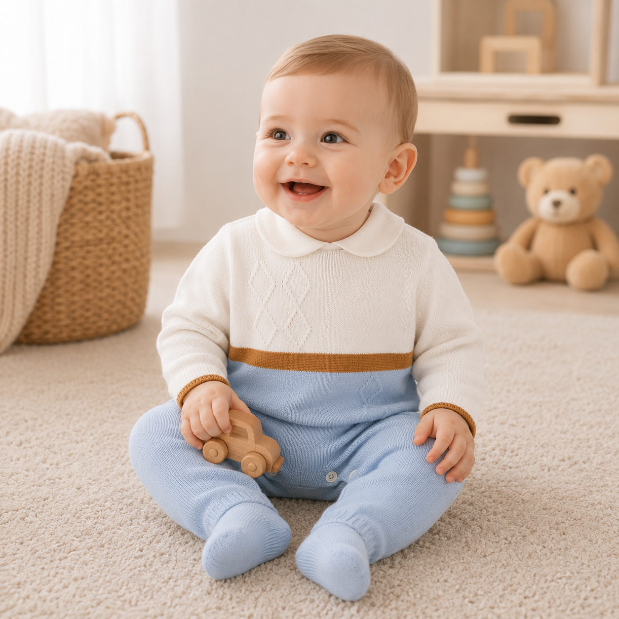 Tutina in filo di cotone con rombi azzurra