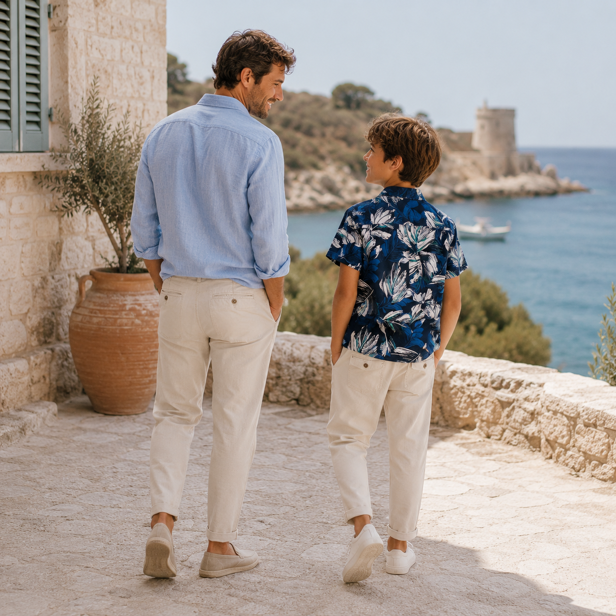 Sand linen blend trousers for boys