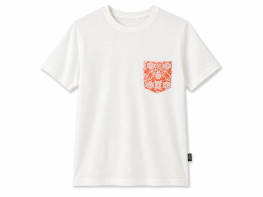 White children's T-shirt with coral pattern pocket