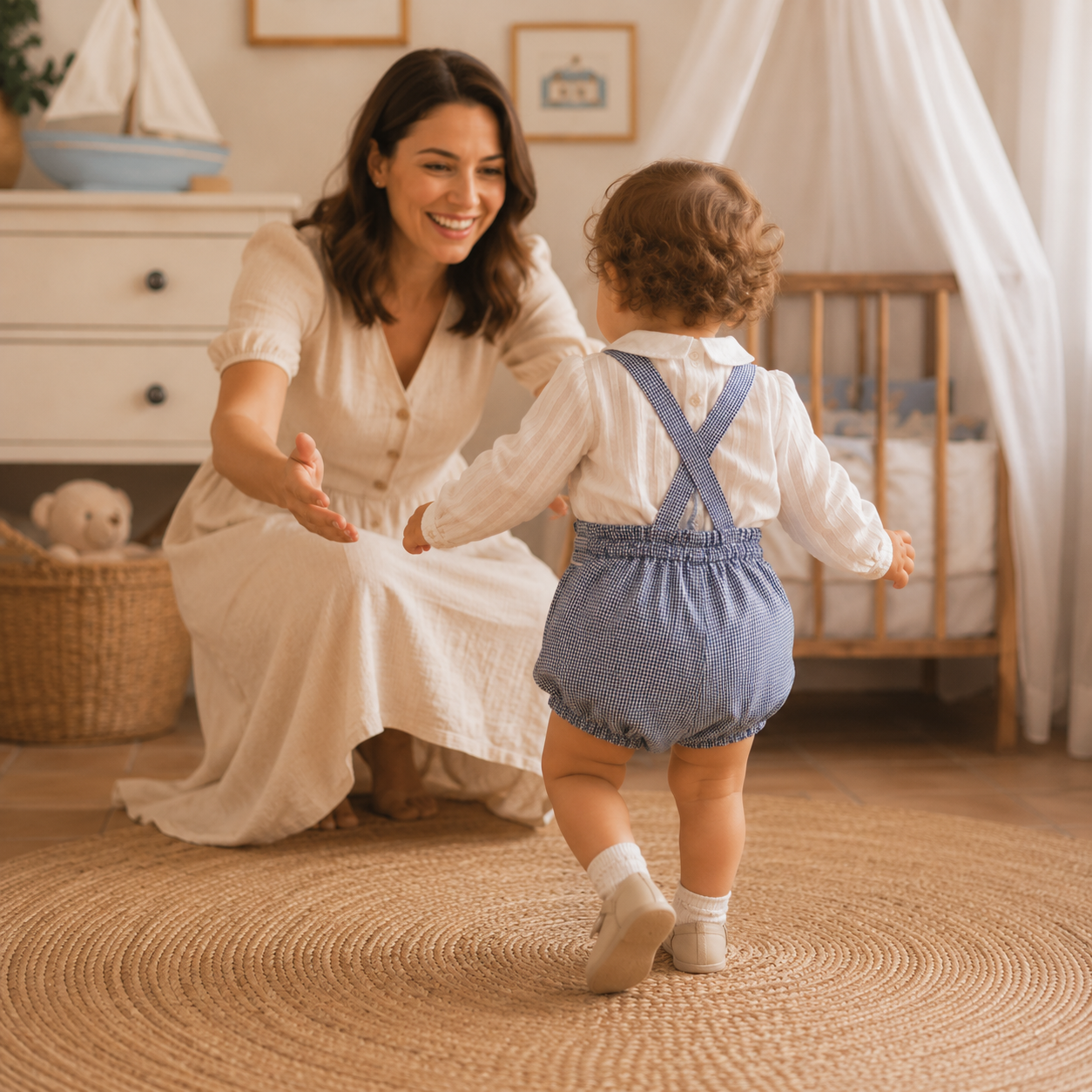 Baby ceremony romper elegance white blue houndstooth
