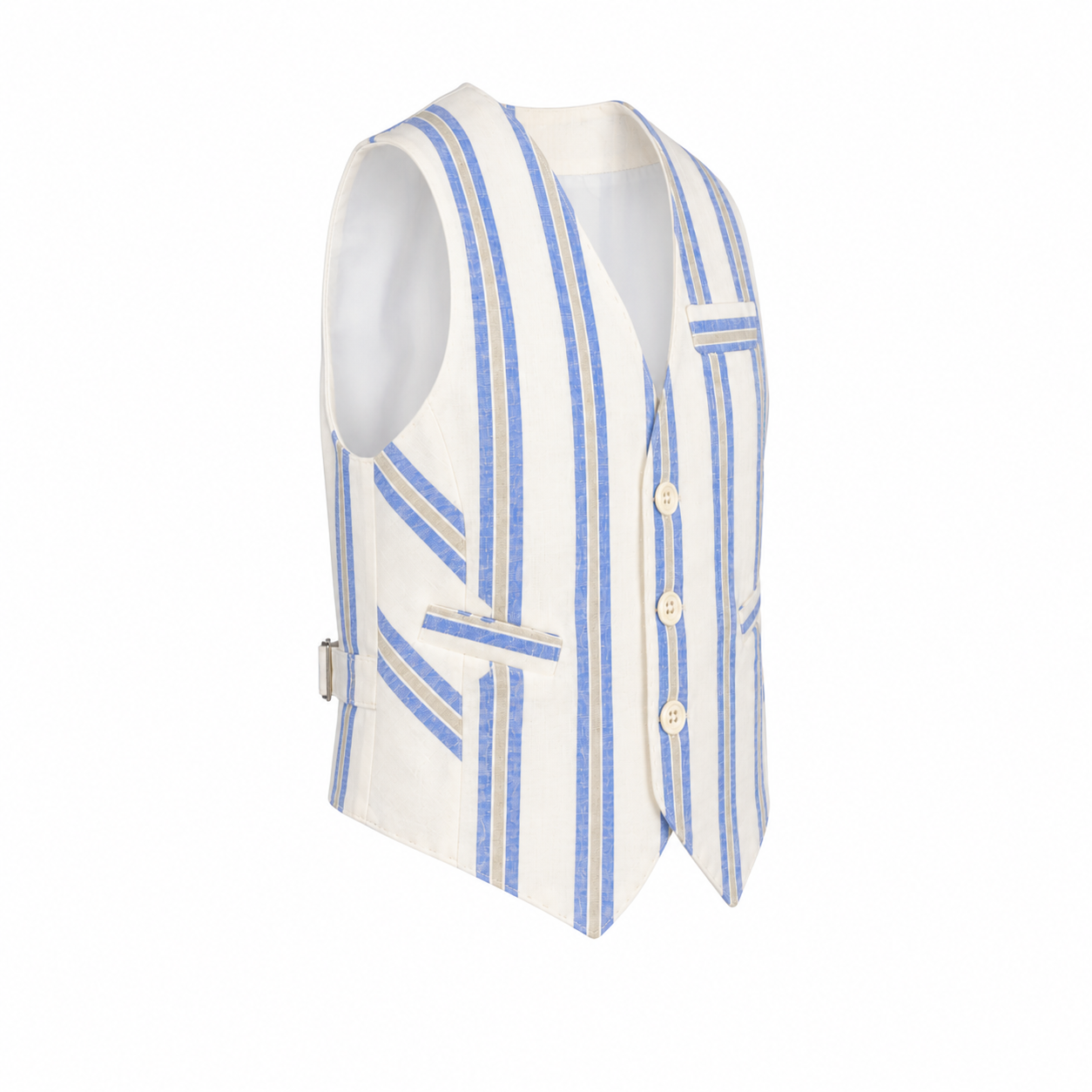 Striped blue and beige waistcoat