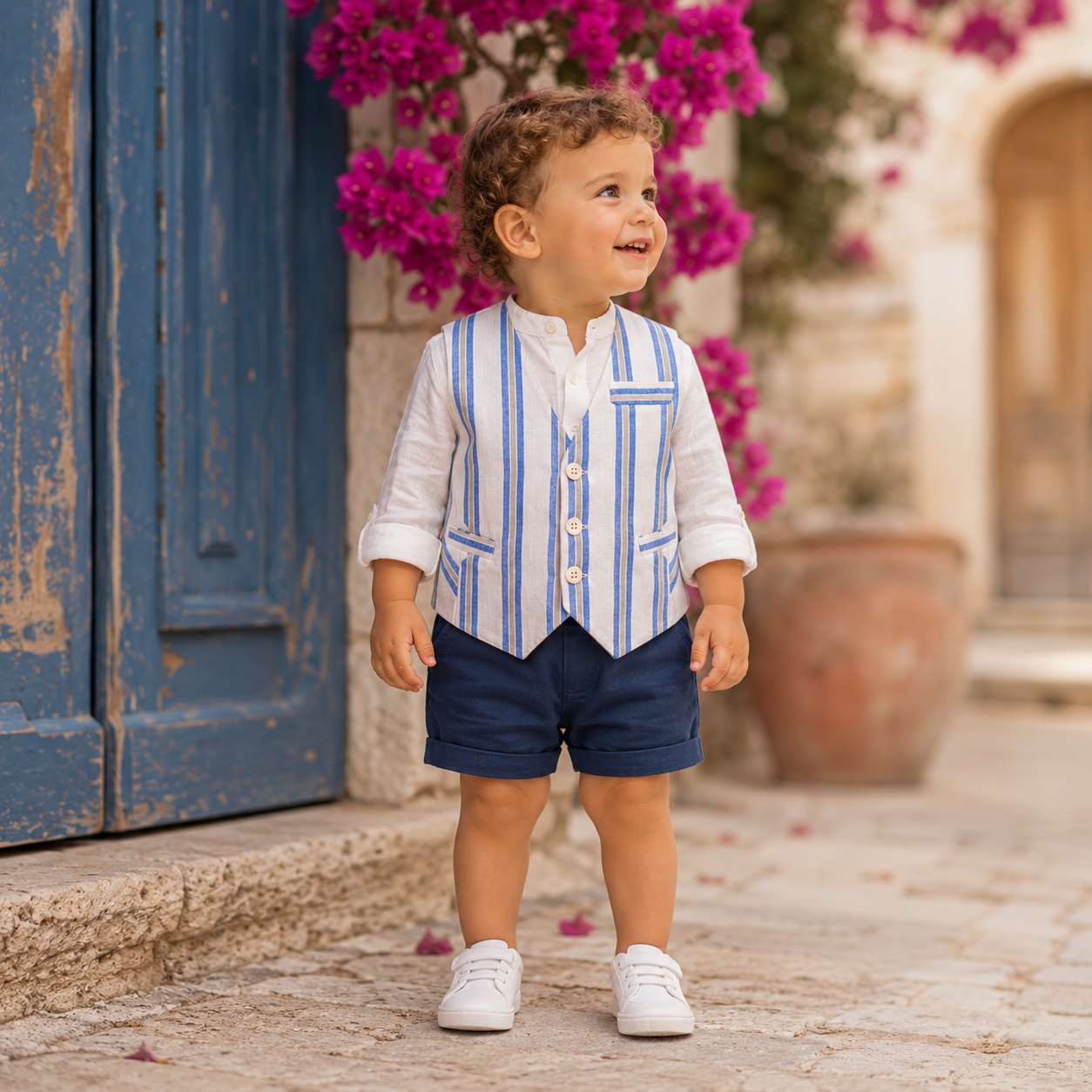Striped blue and beige waistcoat