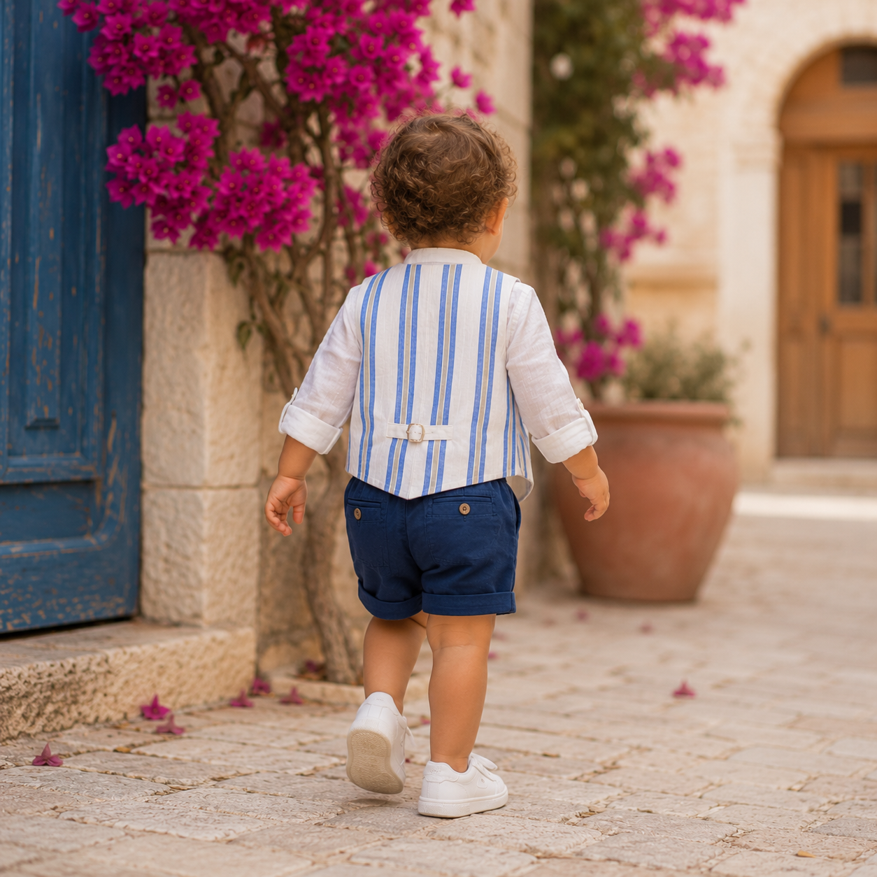 Striped blue and beige waistcoat