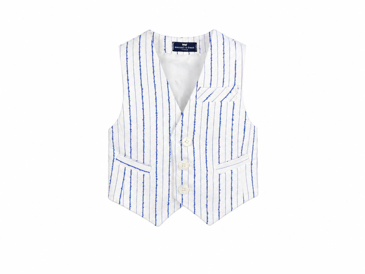 Elegant white waistcoat with royal blue stripes