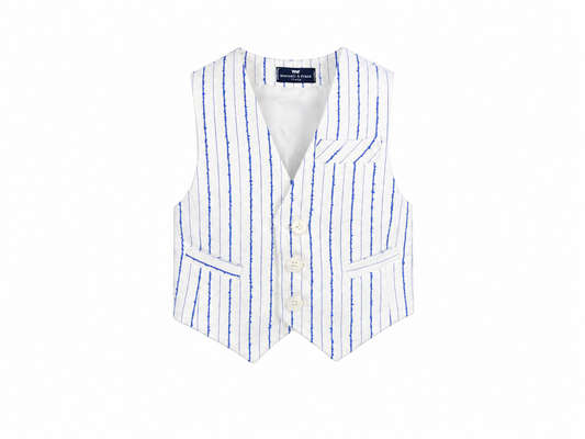 Elegant white waistcoat with royal blue stripes