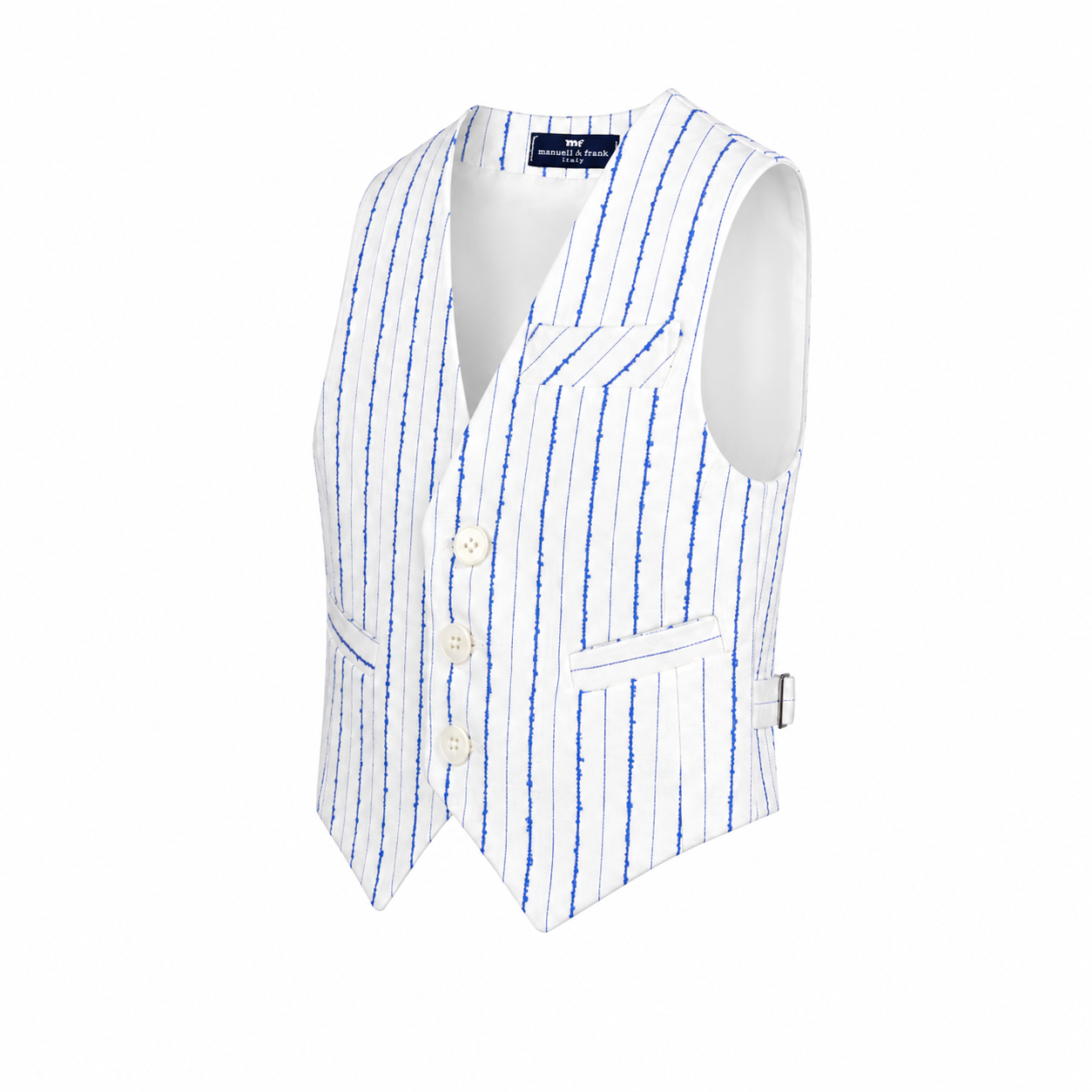 Elegant white waistcoat with royal blue stripes