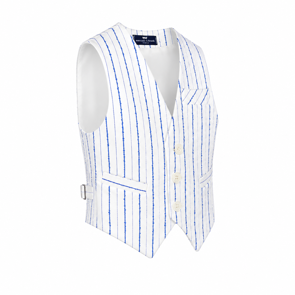 Elegant white waistcoat with royal blue stripes