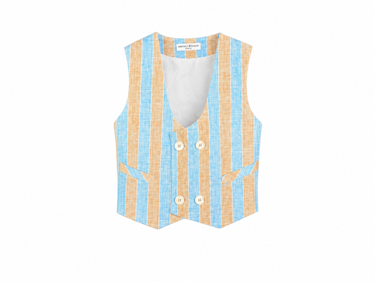 Double-breasted waistcoat in beige and light blue stripes