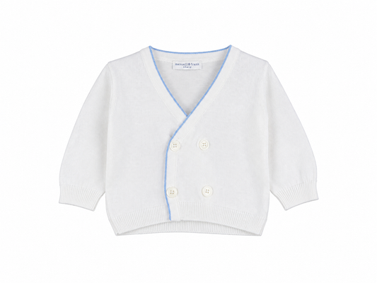 Elegant sky-white double-breasted cardigan