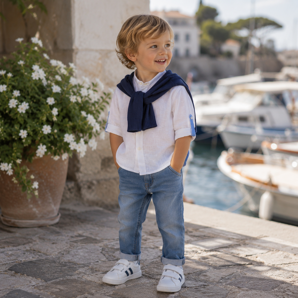 Baby white grandad collar shirt
