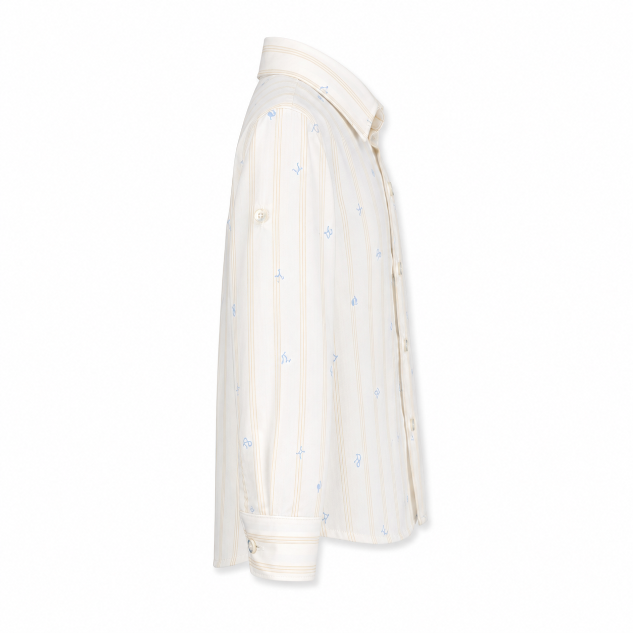 Camicia neonato rigata panna con micro fantasia azzurra