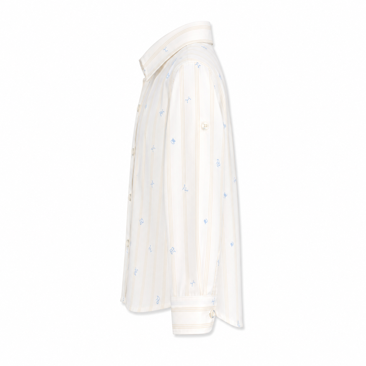 Camicia neonato rigata panna con micro fantasia azzurra