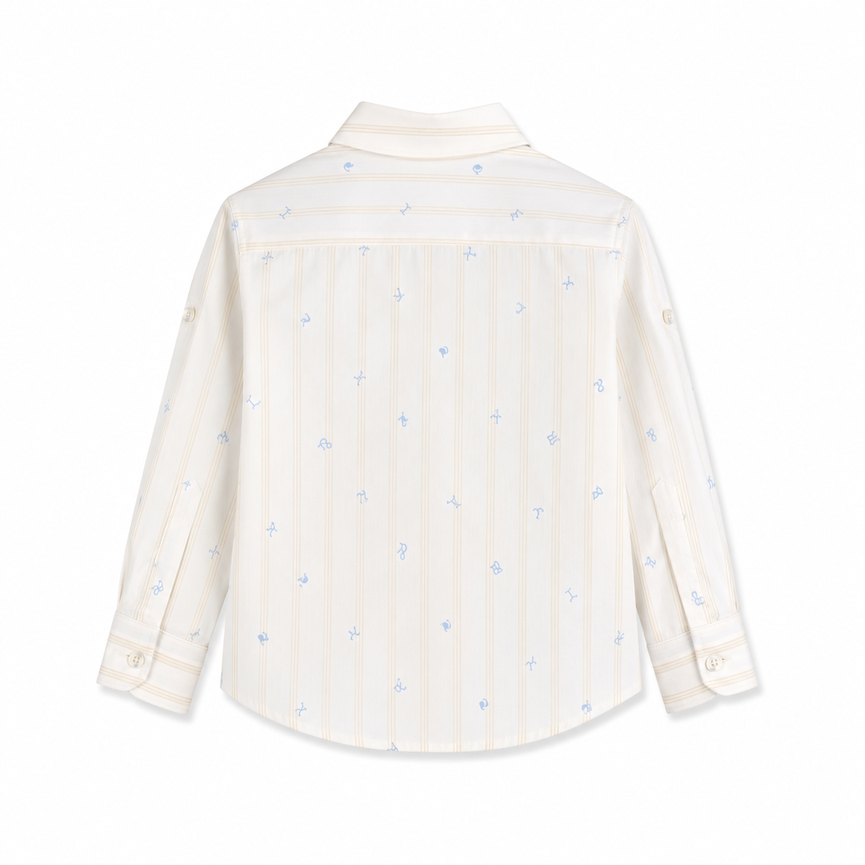 Camicia neonato rigata panna con micro fantasia azzurra