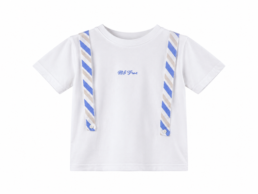 White kids' t-shirt with attached suspenders