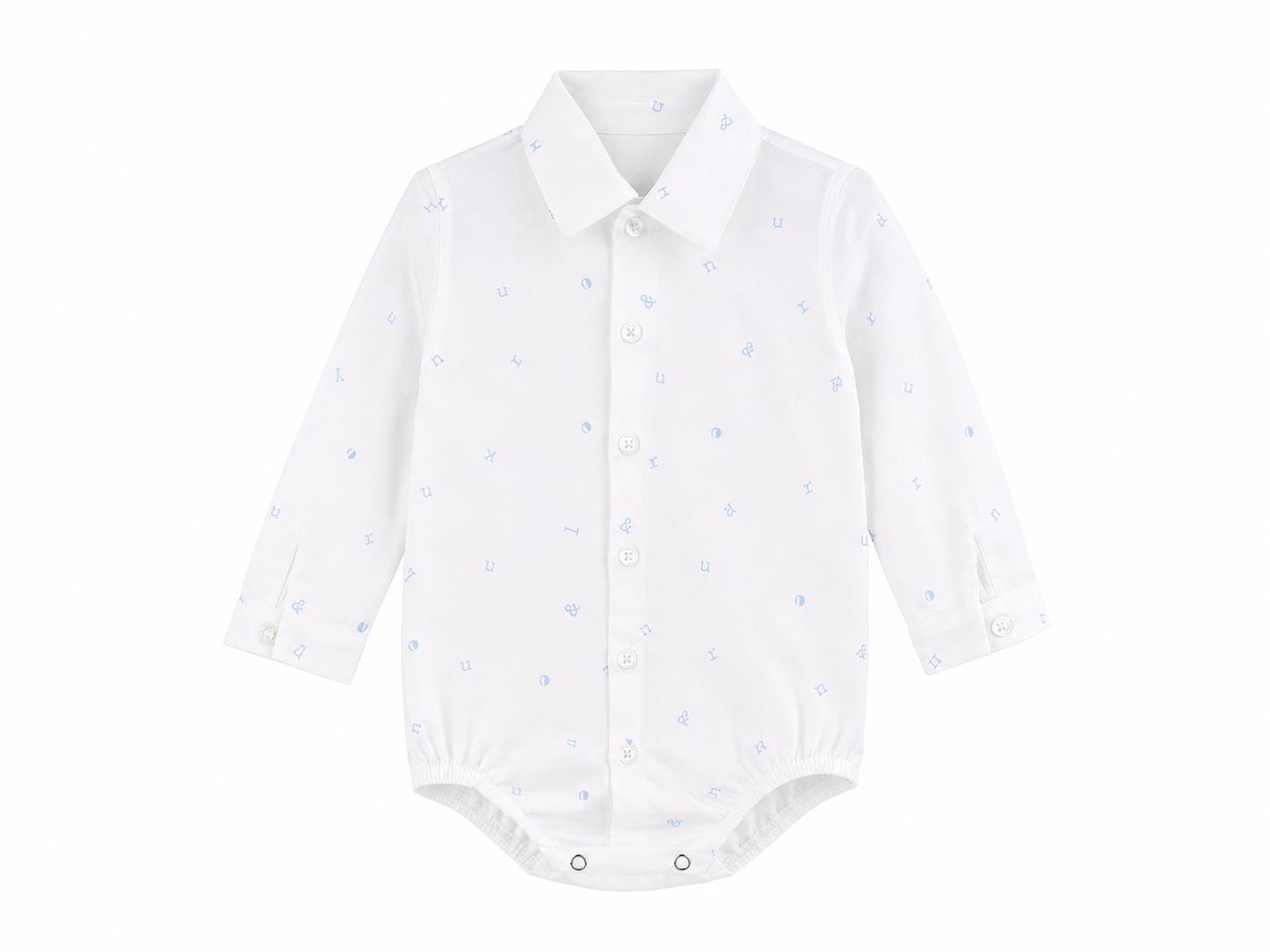 White baby bodysuit shirt with light blue micro-pattern