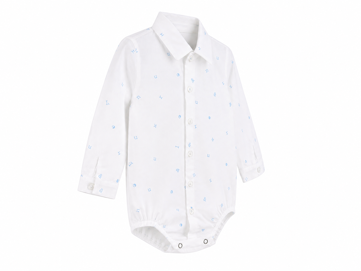 White baby bodysuit shirt with light blue micro-pattern
