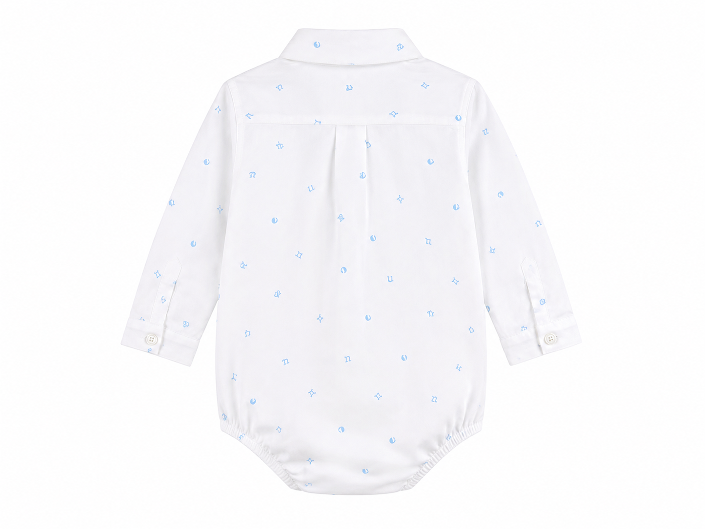 White baby bodysuit shirt with light blue micro-pattern
