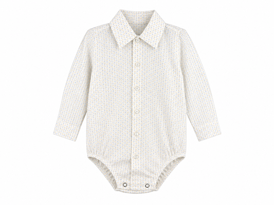 Baby bodysuit shirt with beige and light blue micro pattern