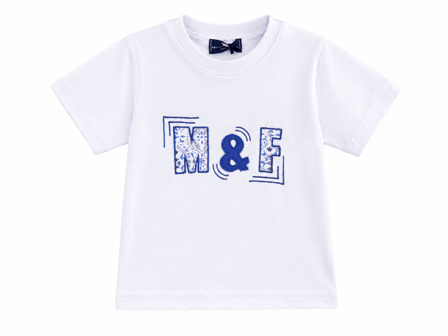 T-shirt basic bianca con ricamo M&F blu