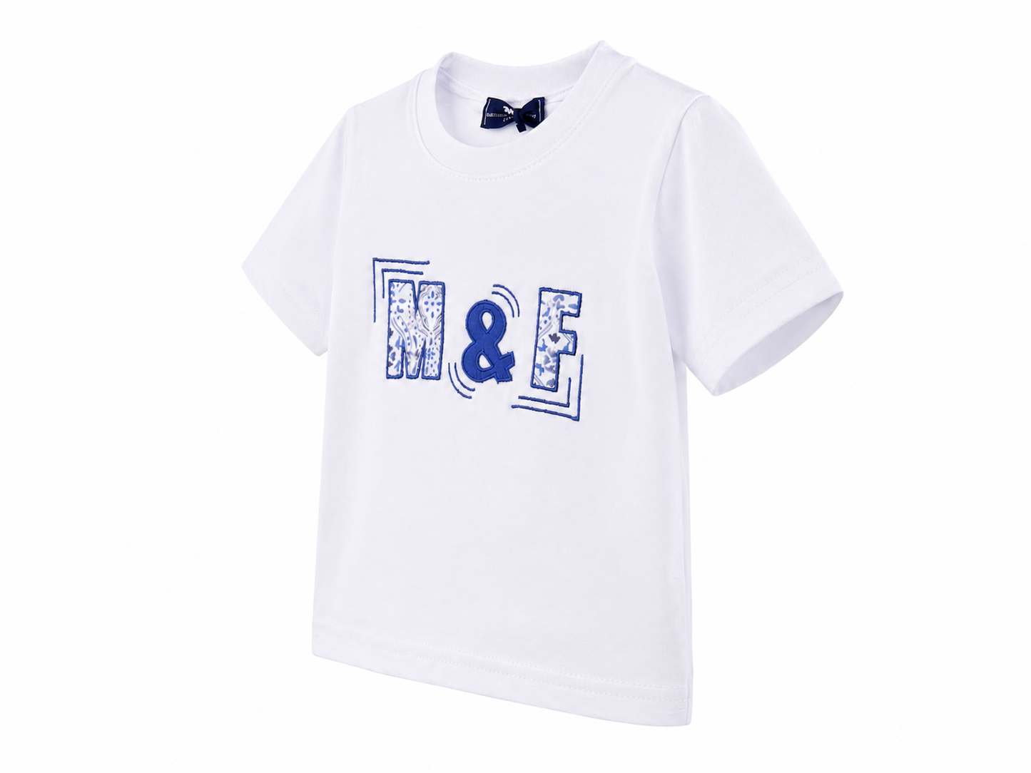T-shirt basic bianca con ricamo M&F blu