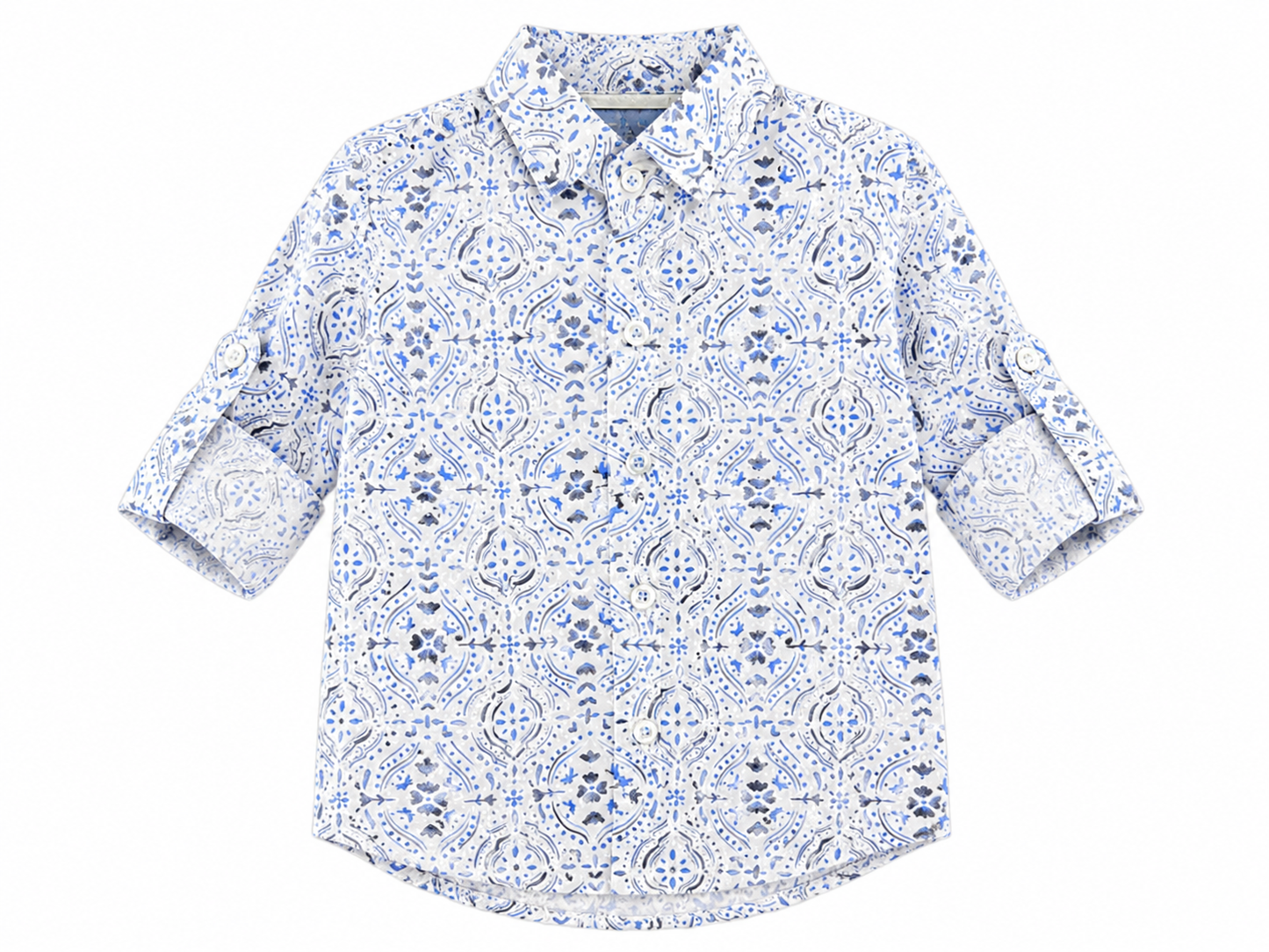 Camicia neonato fantasia azzurra elegante