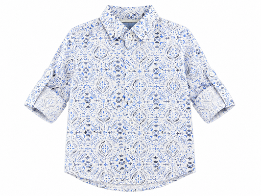 Elegant baby boy's patterned light blue shirt