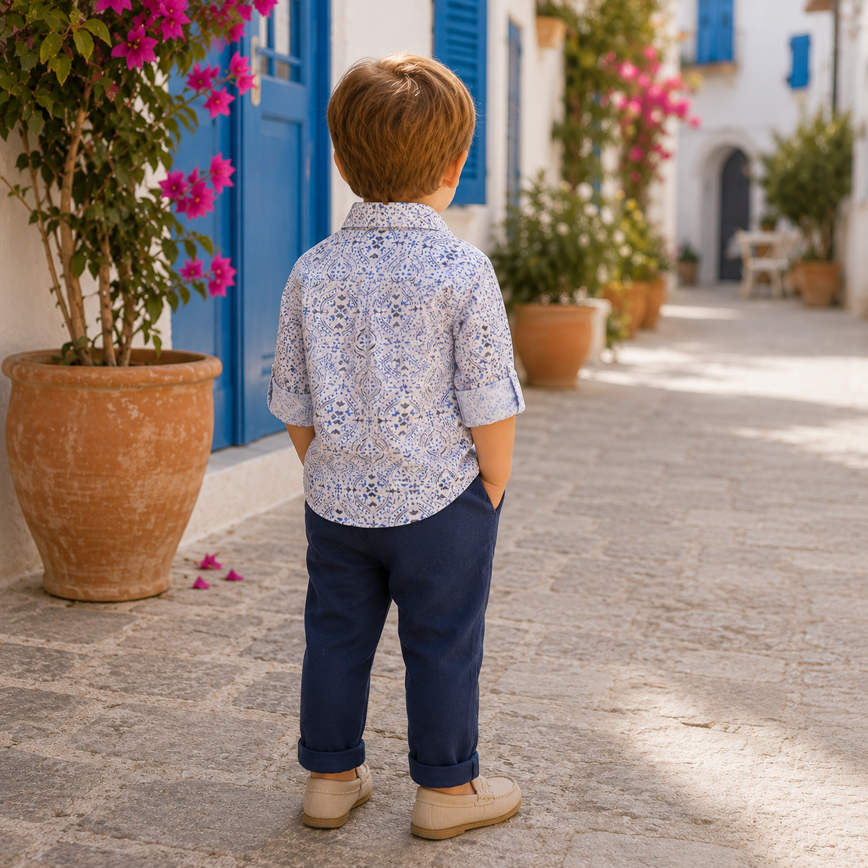 Camicia neonato fantasia azzurra elegante