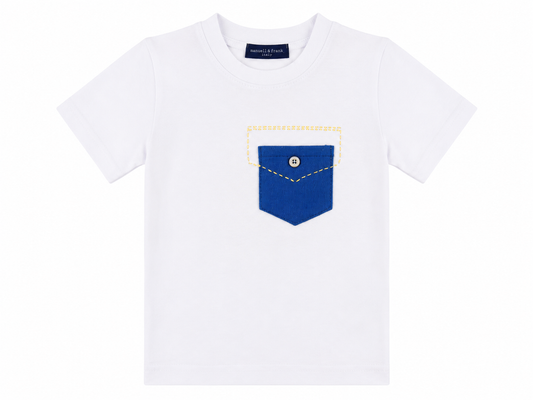 T-shirt bianca basic con taschino blu jeans