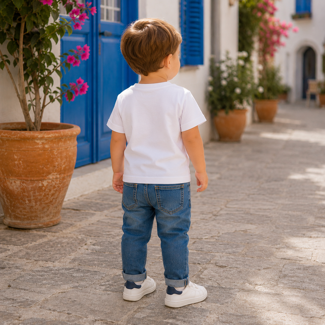 T-shirt bianca basic con taschino blu jeans