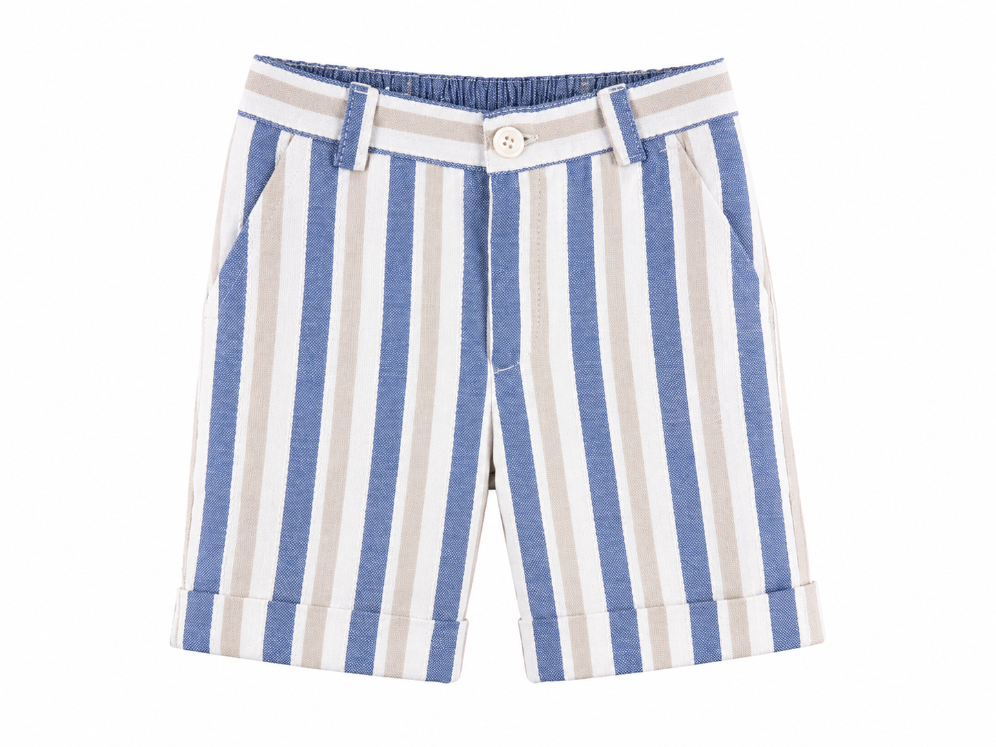 Striped blue and beige Bermuda shorts