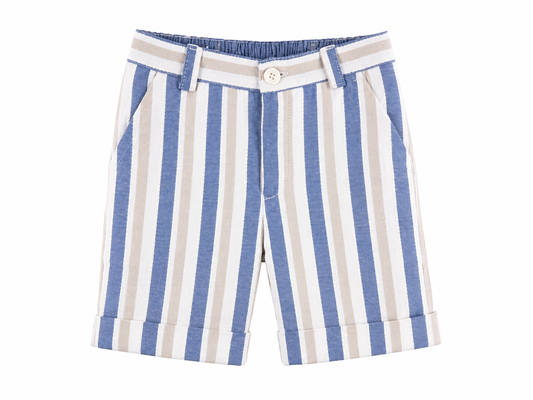 Striped blue and beige Bermuda shorts