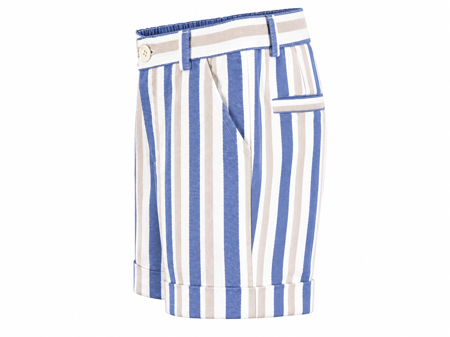 Striped blue and beige Bermuda shorts