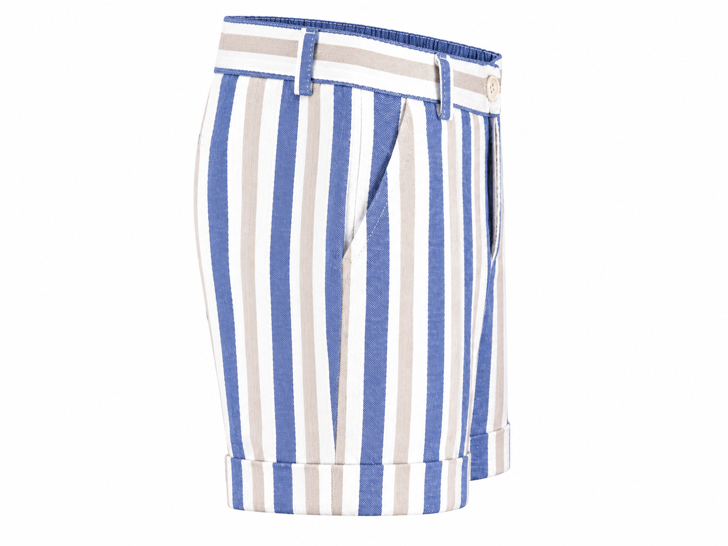 Striped blue and beige Bermuda shorts