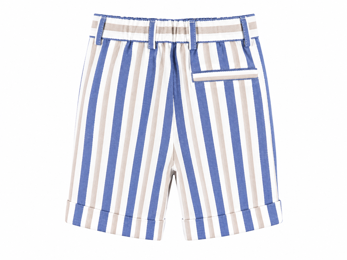 Striped blue and beige Bermuda shorts