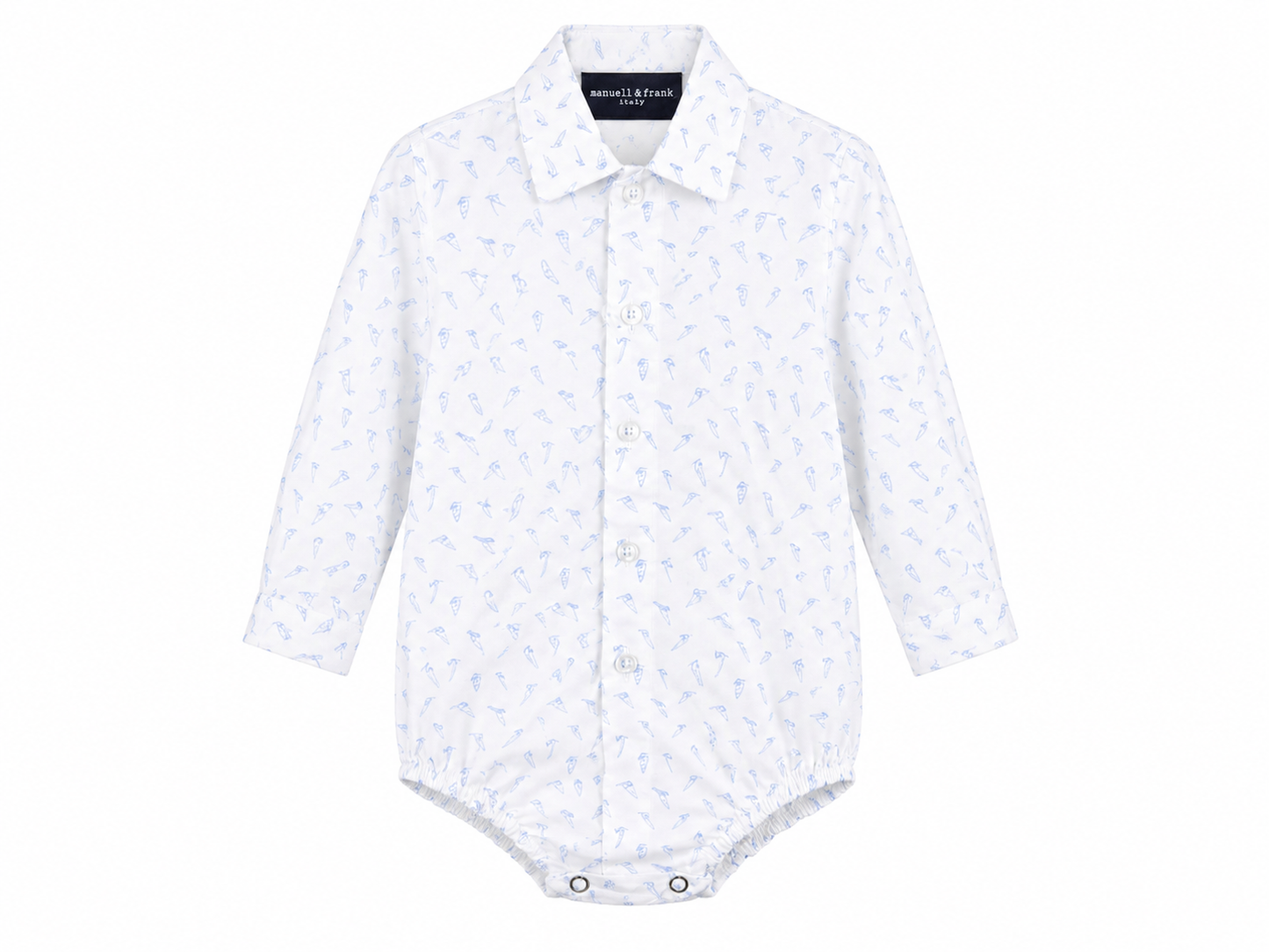 Camicia body neonato fondo bianco con micro fantasia azzurra