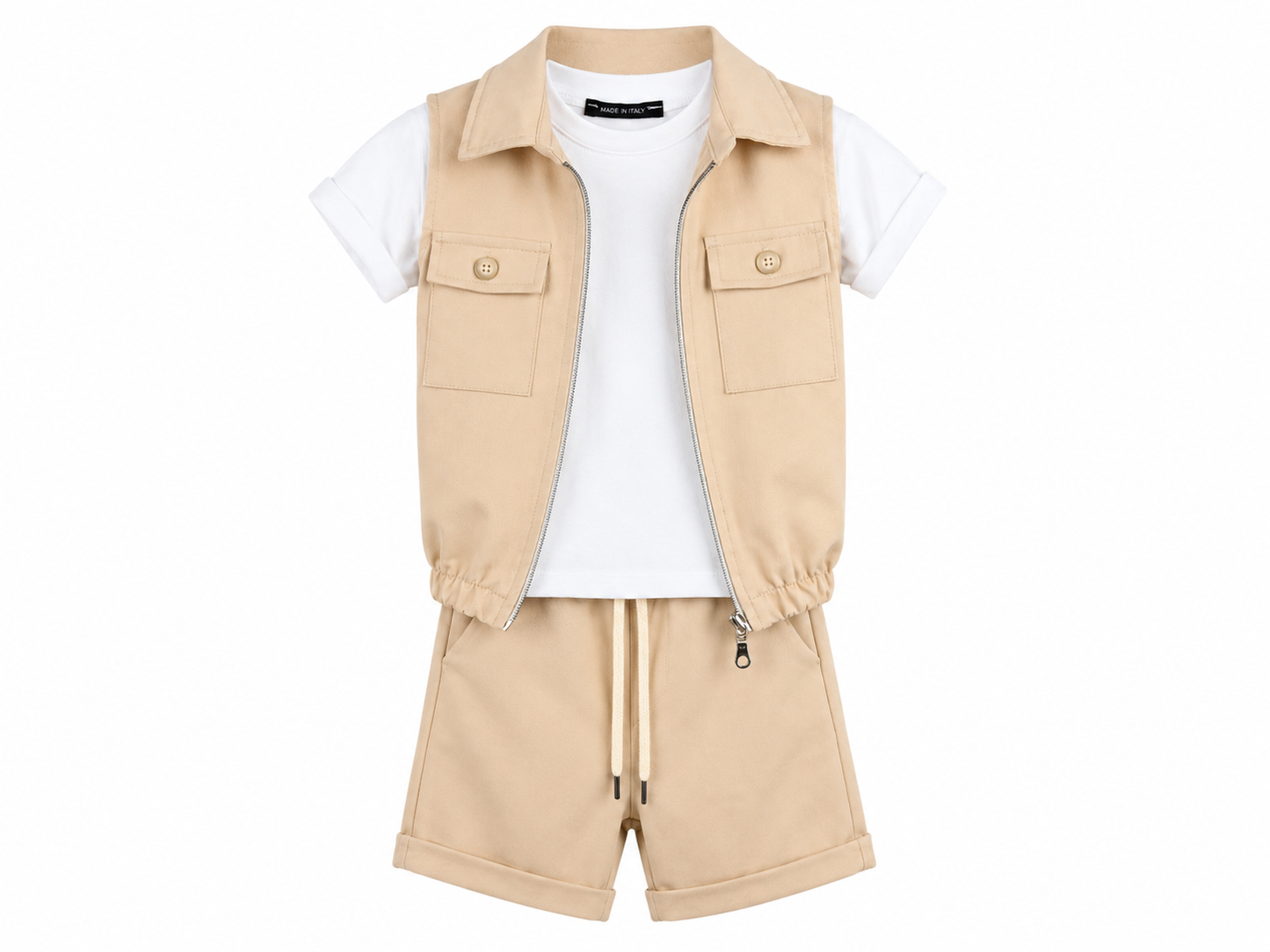 Completo neonato 3 pezzi beige con gilet