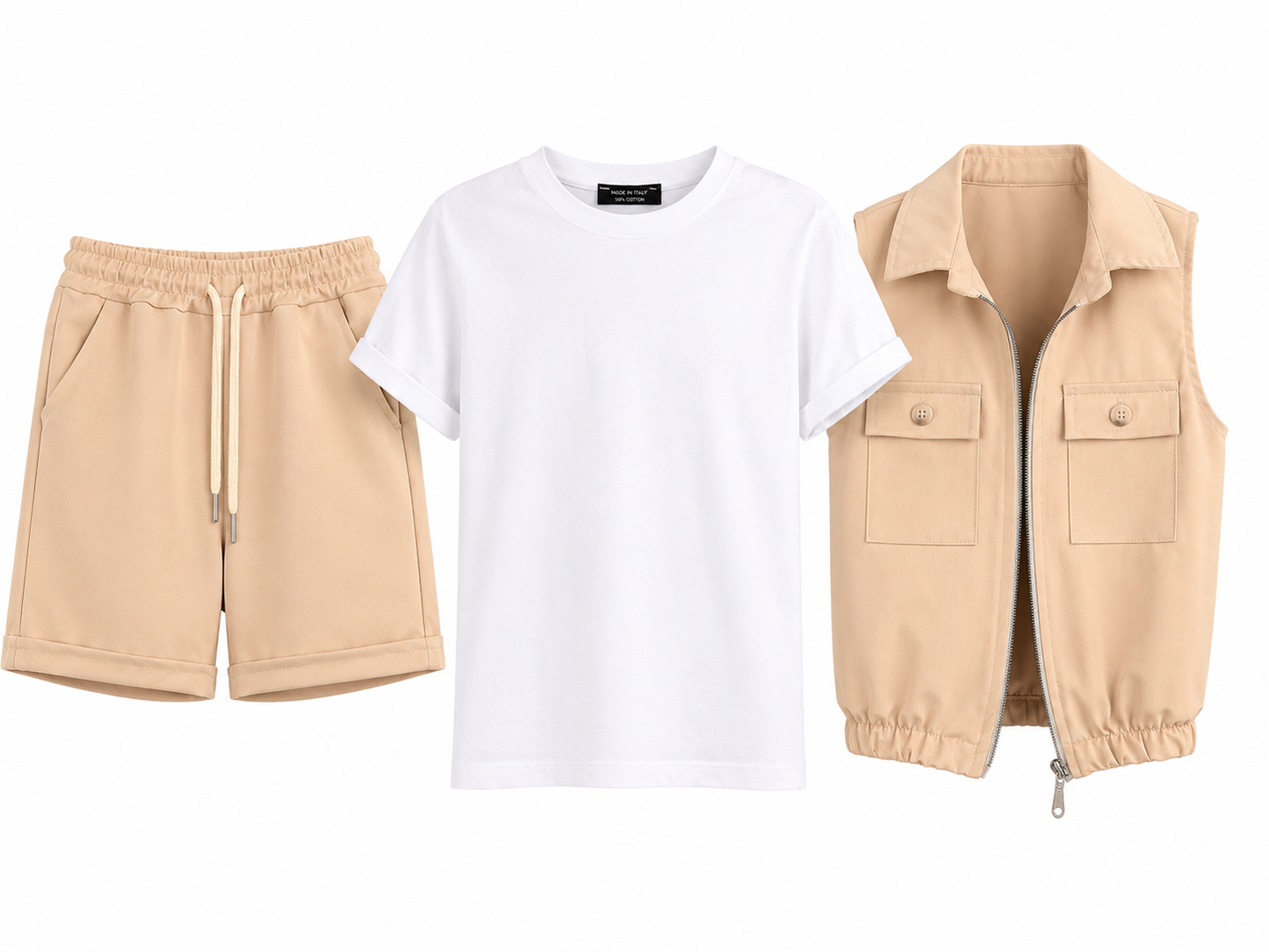 Completo neonato 3 pezzi beige con gilet
