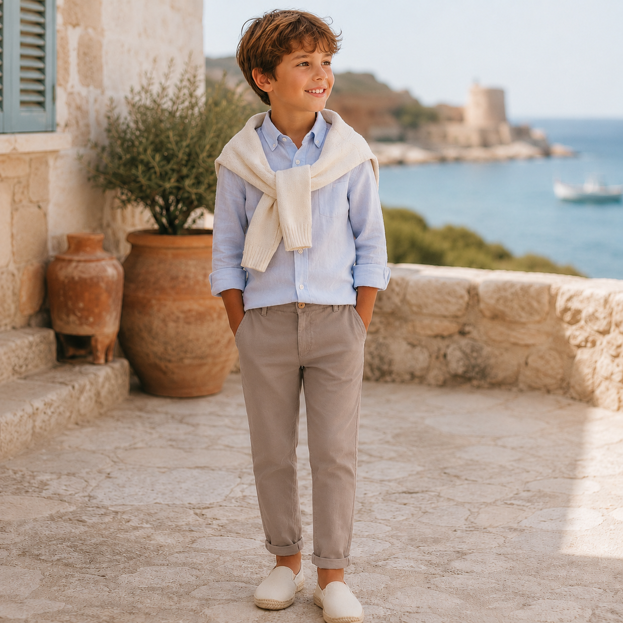 Taupe gabardine trousers for boys