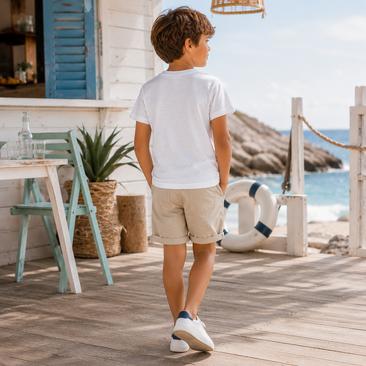 T-shirt bambino basic in cotone bianca con taschino