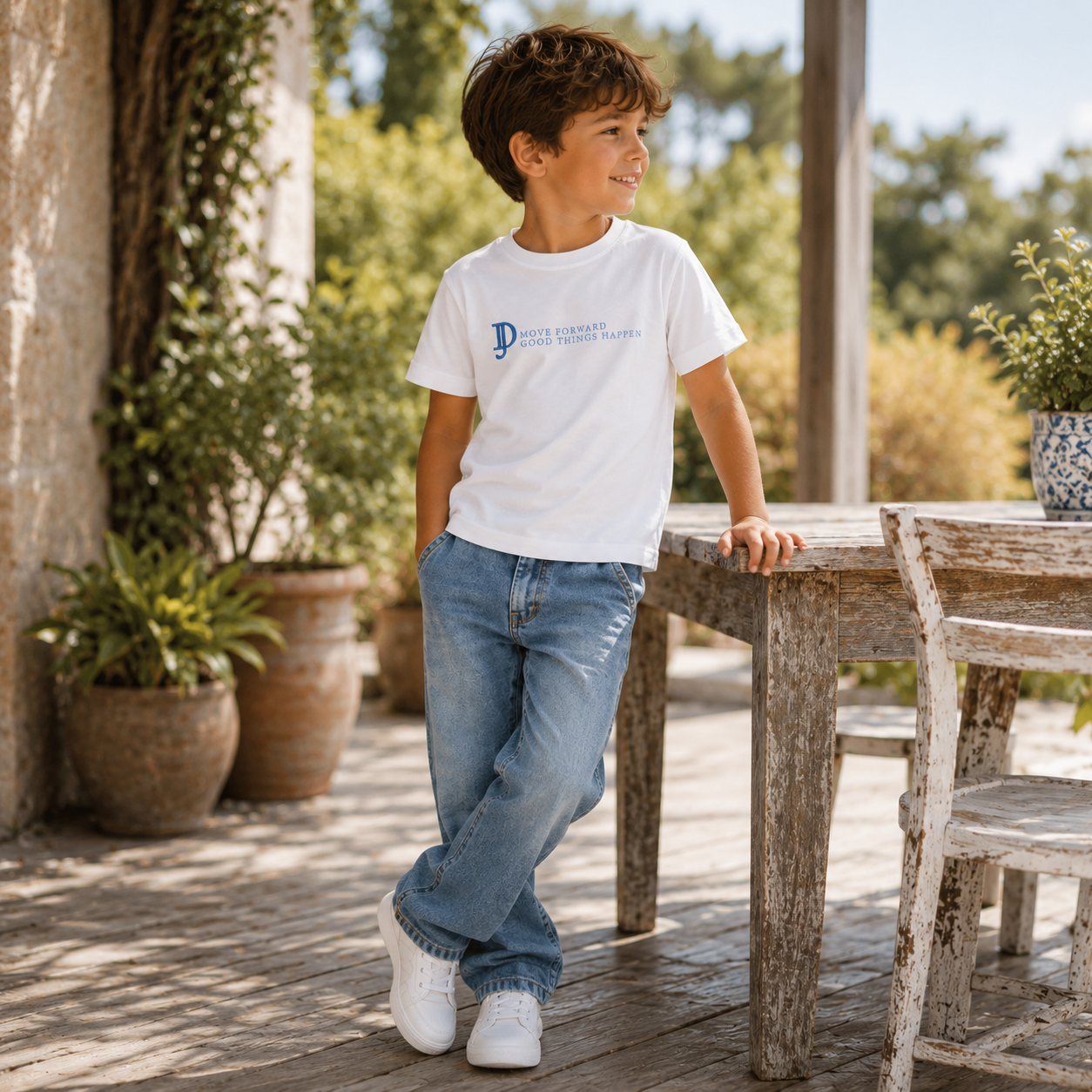 T-shirt bambino basic in cotone con stampa frontale